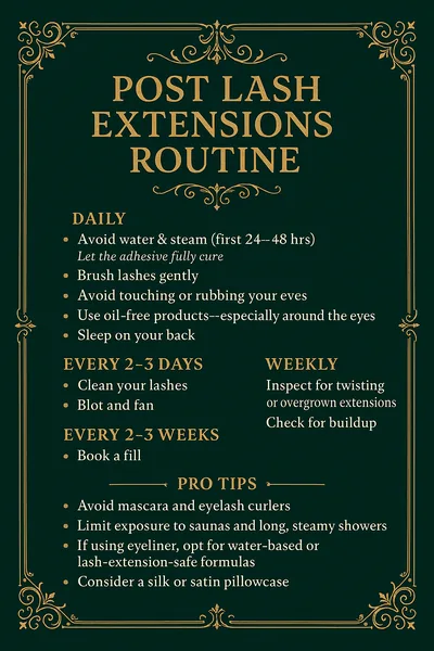Mary's printed lash aftercare routine card